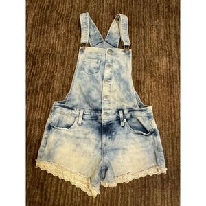 Mossimo Womens Denim Overalls Shorts Acid‎ Wash Lace Trim XS